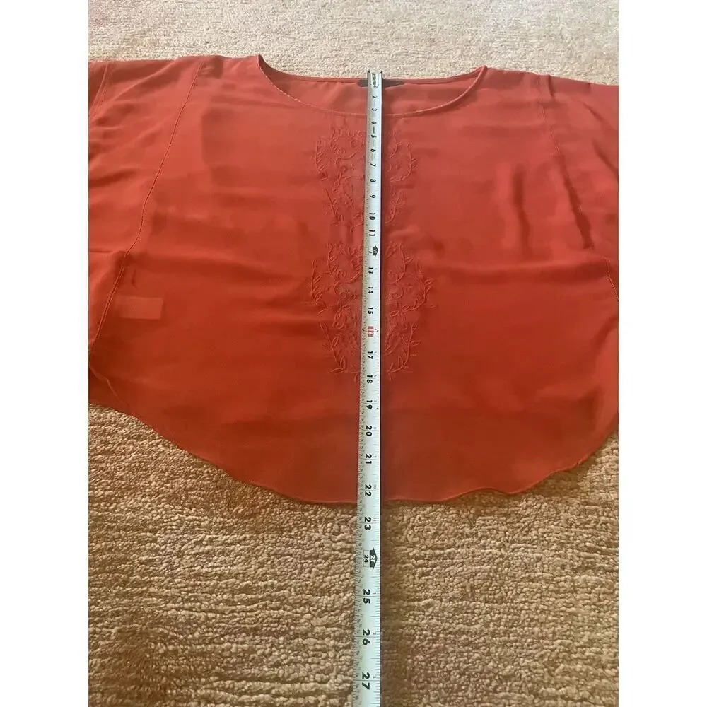 THML Anthropologie Orange Embroidered Cape Flutter Sleeve Sheer Sz M